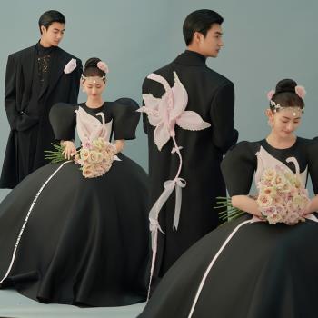 新款影樓內景主題服裝韓版婚紗攝影寫真拍照黑色高定蓬蓬裙禮服