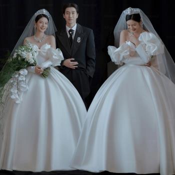 影樓高定王妃主題服裝婚紗禮服韓式寫真拍照簡約主紗緞面蓬蓬裙