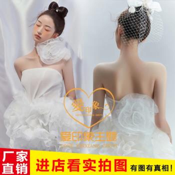 影樓少女風白紗主題服裝高階感婚紗攝影寫真拍照高定抹胸花朵禮服