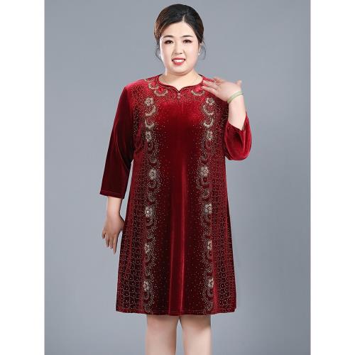 金絲絨連衣裙加肥加大禮服婚宴裝