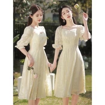 小個子香檳色伴娘服平時可穿2024新款姐妹團學生畢業小禮服裙女夏