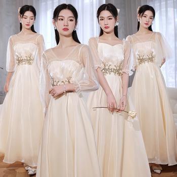 香檳色伴娘服女長款2022冬季新款小眾高級婚禮姐妹團禮服裙仙氣質