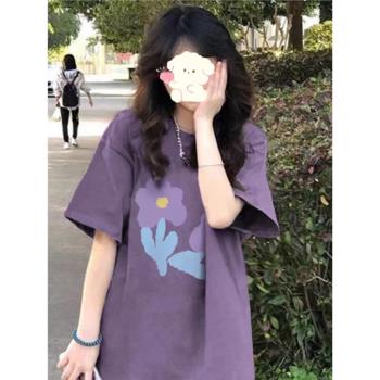 紫色oversize夏日上衣短袖t恤