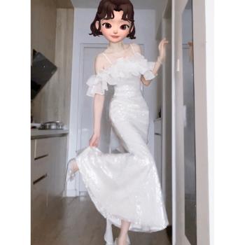 輕婚紗訂婚禮裙晨袍女新娘敬酒服禮服高階輕奢小眾白色抹胸連衣裙