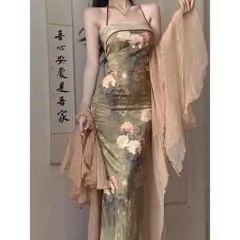 少女中國風復古油畫連衣裙旗袍