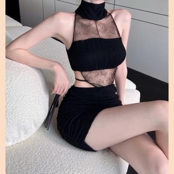 性感鏤空露腰聚會辣妹包臀小禮服