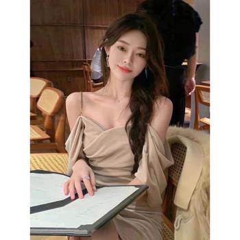 氣質驚艷小禮服高階輕奢小眾平時可穿一字肩包臀吊帶連衣裙夏季女