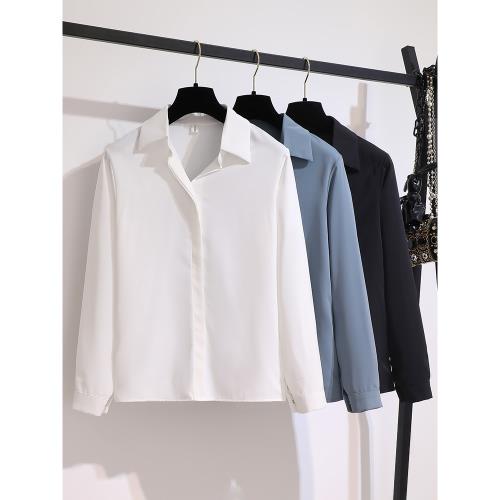 2025春季新款胖MM時尚百搭雪紡白襯衫女長袖寬松顯瘦大碼襯衣上衣