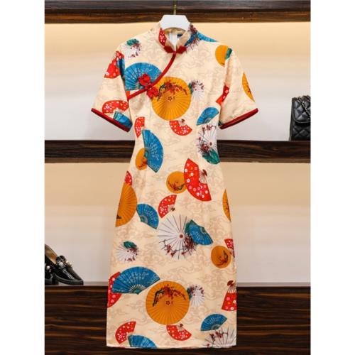 大碼胖妹妹夏裝2025新款洋氣年齡改良版旗袍時尚復古名媛連衣裙子