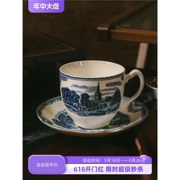 愛莉卡貝葉 藍色城堡歐式復古宮廷風陶瓷咖啡杯碟 下午茶茶具套裝