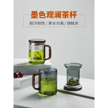 美斯尼玻璃茶杯耐高溫茶水分離泡茶杯男辦公室個人專用喝水茶道杯