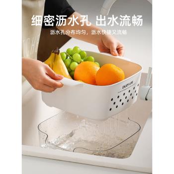 川島屋洗菜盆瀝水籃廚房家用雙層淘菜洗菜籃子洗水果濾水籃水果盤