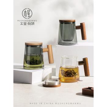 木笙玩物 帶把帶茶濾茶杯水杯家用早餐杯耐高溫馬克杯玻璃杯子