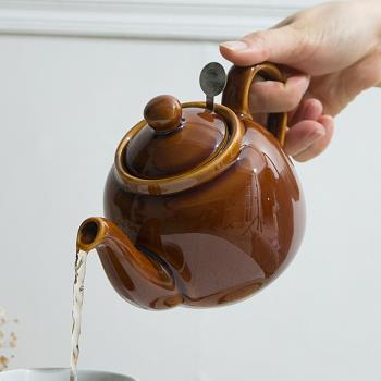 London Pottery古銅色田園英式陶瓷花茶壺咖啡壺帶茶漏咖啡屋禮物