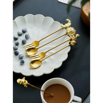 米立風物歐式輕奢下午茶甜品叉子創意可愛家用不銹鋼咖啡攪拌勺子