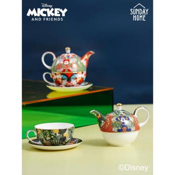 【斯達高】迪士尼 SUNDAY HOME 米奇老鼠骨瓷單人子母壺下午茶具
