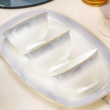 骨瓷碗家用2023新款輕奢餐具好看的吃飯的碗十碗十盤碗碟碟套裝