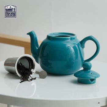 LondonPottery藍綠色田園英國茶壺陶瓷泡茶壺茶具帶濾網禮物600ml