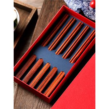 小葉紫檀筷子筷高檔奢華高端無漆紅酸枝筷家庭中式純銀禮品筷刻字