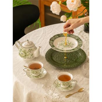 法式下午茶具 復古繁花茶壺陶瓷茶具咖啡杯碟水果雙層架甜品歐式