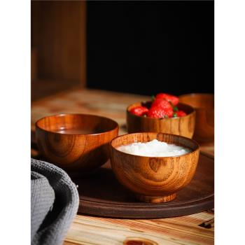 日式木碗家用兒童米飯碗寶寶碗復古木質餐具小飯碗湯碗木頭碗套裝