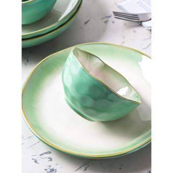 玉泉青荷歐式餐具 創意盤子西式餐具碗碟碗盤 中式家用米飯碗湯碗
