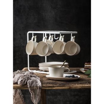 日式家用粗陶咖啡杯碟套裝創意個性復古掛耳帶勺濃縮早餐摩卡杯子