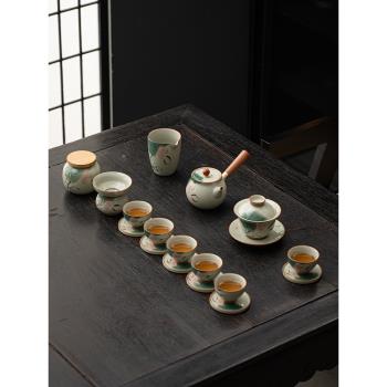 悟茶事 復古陶瓷茶具套裝家用 創意手繪荷花中式泡茶蓋碗茶壺茶杯