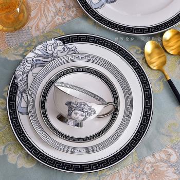 歐式創意骨瓷西餐牛排盤子 復古時尚家用樣板房菜盤平盤臺面5件套