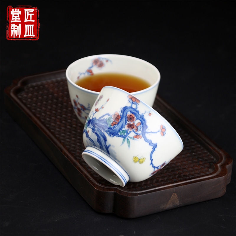 青花五彩茶杯全手工主人杯手繪仿古茶具釉下單杯品茗杯景德鎮陶瓷|茶杯