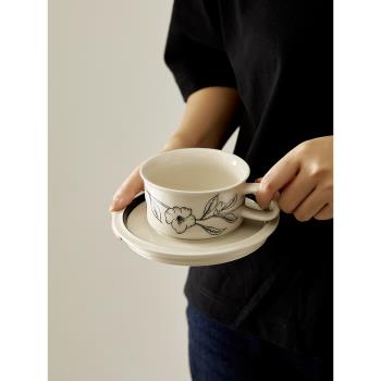 芬蘭法式中古摩卡陶瓷咖啡杯碟海葵手繪拿鐵咖啡杯復古下午茶杯碟