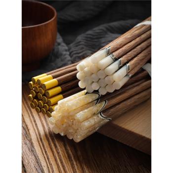 日式實木雞翅木筷子貝殼鑲嵌家用新款防滑精品餐具木筷10雙裝高檔