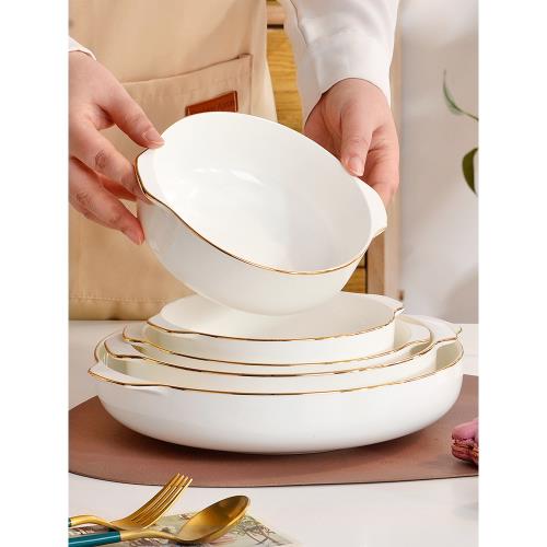 骨瓷雙耳湯碗家用蒸蛋羹專用碗陶瓷蒸蛋碗空氣炸鍋烤碗烤盤深盤子