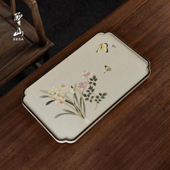 聖山仿古手繪五彩茶盤仿古茶托復古茶臺茶具功夫茶臺茶海乾泡盤