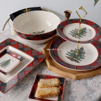 Spode復古美式圣誕節火雞盤裝飾雙層蛋糕盤方形盤超大湯碗零食碟