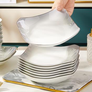 骨瓷盤子菜盤家用高檔新款2023高級感金邊輕奢陶瓷餐盤碟菜碗套裝