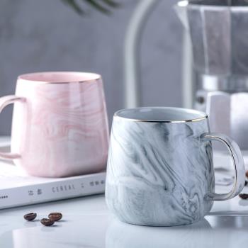 新款簡約北歐金邊咖啡杯燕麥早餐杯新款創意個性陶瓷杯馬克杯水杯