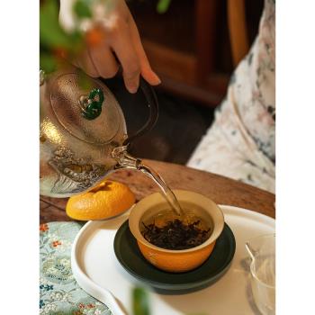 萬仟堂陶瓷蓋碗單個高檔功夫茶具家用高檔輕奢高端茶杯大吉大利