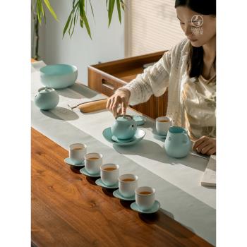 萬仟堂陶瓷6人功夫茶具套裝家用茶壺茶海茶杯套裝茶具含苞欲放2