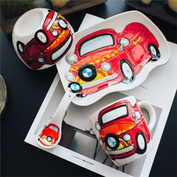 創意兒童餐具家用盤子可愛陶瓷餐盤輔食卡通吃飯碗釉下彩汽車造型