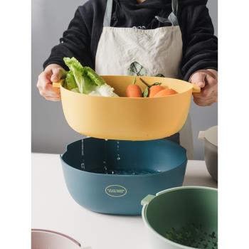 雙層瀝水籃子家用水果盤網紅創意小籃大號客廳收納塑料廚房洗菜盆