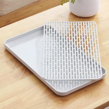 日式簡約雙層瀝水盤的客廳長方形塑料托盤廚房碗碟瀝水架收納托盤