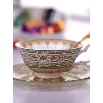 歐式陶瓷咖啡杯配玻璃碟描金邊輕奢宮廷風英式下午茶具紅茶杯碟