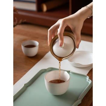 萬仟堂蓋碗茶具套裝輕奢高檔泡茶具套裝家用便攜功夫茶具心心相印