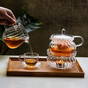 茶咖美器手工歐式復古條紋玻璃茶壺圍爐煮茶下午茶茶具透明玻璃壺