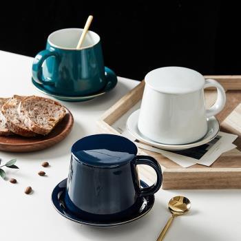 北歐描金咖啡杯碟套裝家用花茶杯下午茶杯碟簡約陶瓷咖啡具牛奶杯