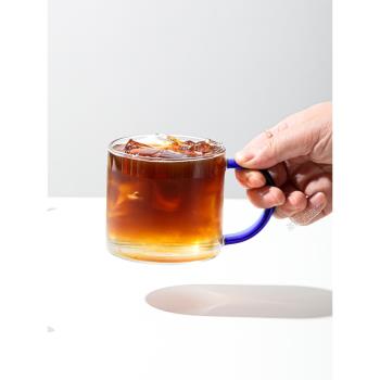茶咖美器彩色玻璃杯家用加厚耐熱果汁杯女帶把手水杯透明馬克杯