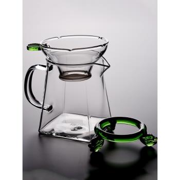 耐熱高溫玻璃加厚公道杯帶茶漏功夫茶具茶海四方公杯過濾分茶茶器