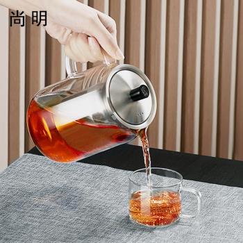 尚明耐熱玻璃大容量茶壺帶過濾養生煮茶器茶具家用電陶花茶泡茶器