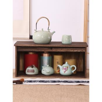 燒桐木桌面收納柜實木中式茶具茶葉收納盒防塵茶杯置物架茶室茶道